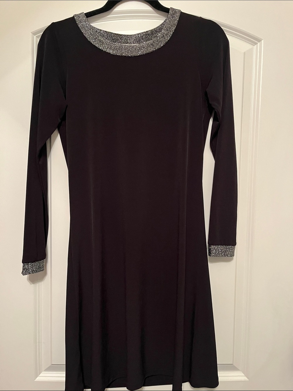 NWT Michael Kors Black Long-Sleeve Dress Silver Trim Women’s XS Party Holiday